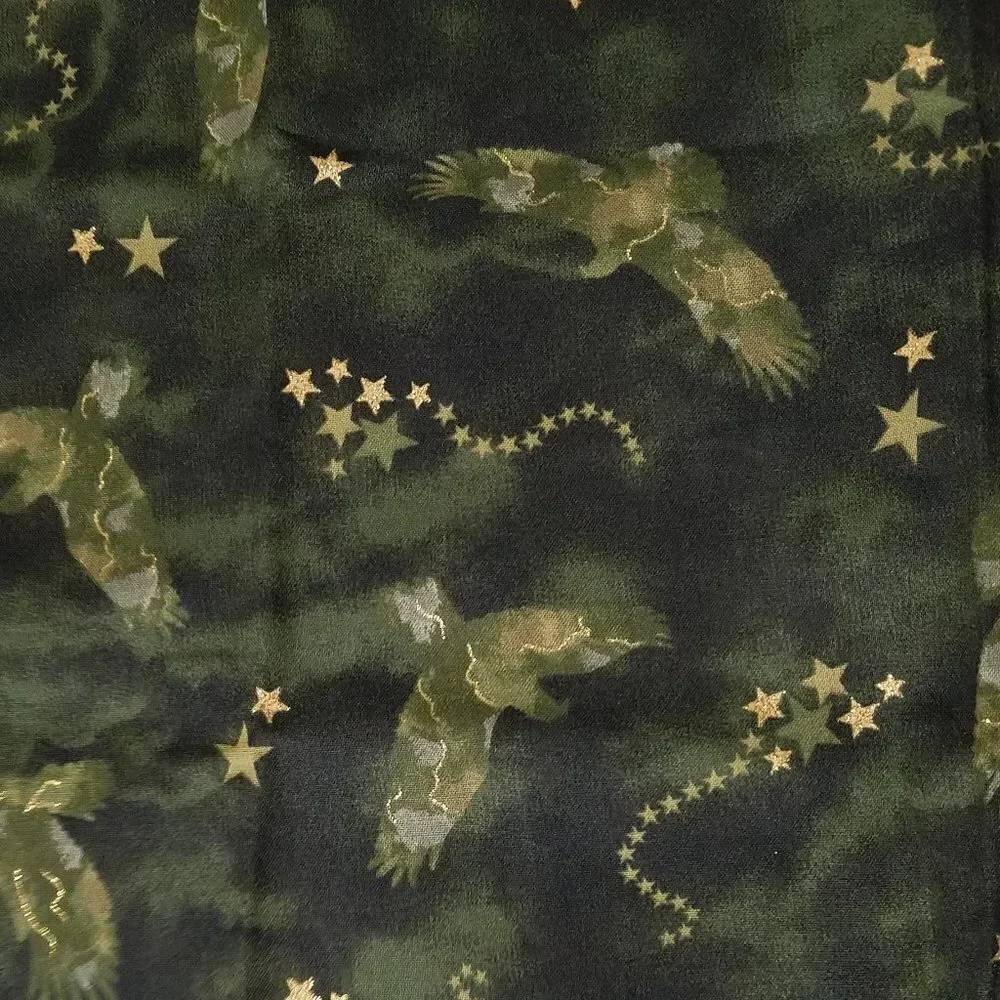 Fabric Traditions Patriotic Camo Eagles Green with Gold Sparkles 34 Inches